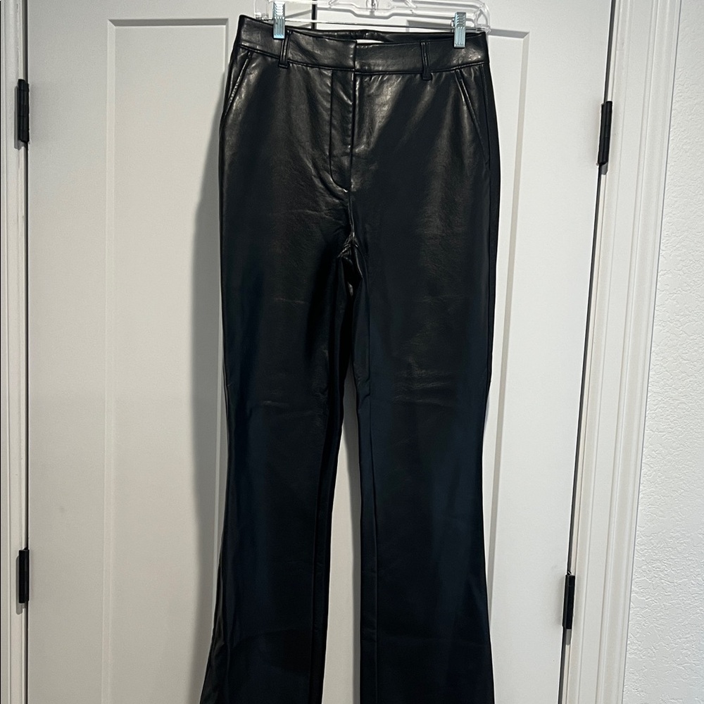 Sleek Black Leather Flare Pants